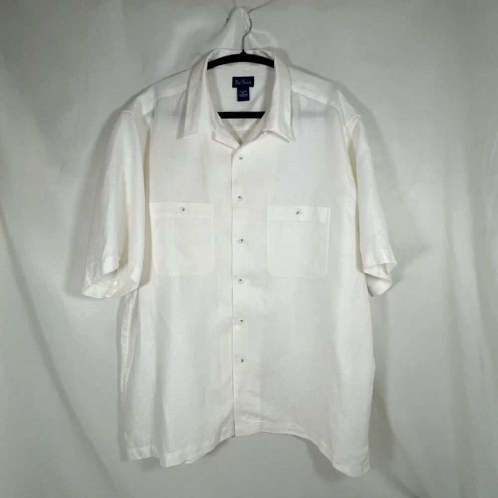 Paul Fredrick White Linen Short Sleeve Shirt Men XL